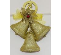 AAMERa Gold Glitter Christmas Bells Ornaments Pendant, 40 cm Large Hanging 3Jingle Bells Xmas Bell with Ribbons, Gold Beads for Christmas Tree, Door, Home Decor