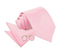 AAMERA mens ties and hanky set Pink satin Baby Pink Wedding Tie Cufflinks Set Formal UK