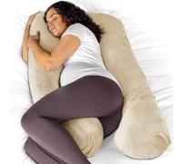 Aamira Cream & Dark Grey Two-tone Pregnancy Pillow, U Shaped 130x75cm Shredded Memory Foam Maternity Pillow, Full Body Support Pregnancy Pillows for Sleeping, Machine Washable & Removable Velvet Cover