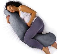 Aamira Dark Grey Pregnancy Pillow, L Shaped Shredded Memory Foam Maternity Pillow, Full Body Support Pregnancy Pillows for Sleeping, Machine Washable & Removable Velvet Cover