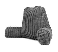 Aamira Deluxe Large Reading Pillow, Soft Ribbed Grey Faux Fur, Shredded Memory Foam Cuddle Cuddle Cushion Backrest Arm Support