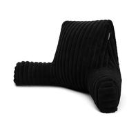 Aamira Faux Fur Ribbed Black Reading Pillow, Large Shredded Memory Foam Backrest Cuddle Cushion with Arms & Back Pocket, Ideal for Back Support, Bed, Reading or Gaming Cushion