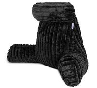 Aamira Faux Fur Ribbed Black Reading Pillow, XL Shredded Memory Foam Backrest Cuddle Cushion with Arms, Detachable Headrest & Back Pocket, Ideal for Back Support, Bed, Reading or Gaming Cushion