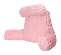 Aamira Faux Fur Ribbed Pink Reading Pillow, XL Shredded Memory Foam Backrest Cuddle Cushion with Arms, Detachable Headrest & Back Pocket, Ideal for Back Support, Bed, Reading or Gaming Cushion