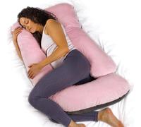 Aamira J Shaped Pregnancy Pillow Pink & Dark Grey, 140X70X20Cm Shredded Memory Foam Full Body Maternity Cushion For Sleeping