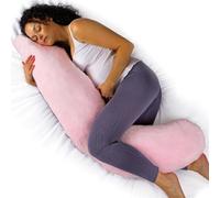 Aamira L Shaped Pregnancy Pillow Pink & Dark Grey, 145X55X20Cm Shredded Memory Foam Full Body Maternity Cushion For Sleeping