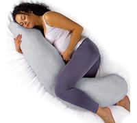 Aamira Light Grey Pregnancy Pillow, L Shaped Shredded Memory Foam Maternity Pillow, Full Body Support Pregnancy Pillows for Sleeping, Machine Washable & Removable Velvet Cover