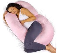 Aamira Pink & Dark Grey Two-tone Pregnancy Pillow, C Shaped 140x65cm Shredded Memory Foam Maternity Pillow, Full Body Support Pregnancy Pillows for Sleeping, Machine Washable & Removable Velvet Cover