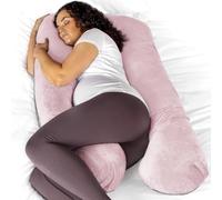 Aamira Pink & Dark Grey Two-tone Pregnancy Pillow, U Shaped Shredded Memory Foam Maternity Pillow, Full Body Support Pregnancy Pillows for Sleeping, Machine Washable & Removable Velvet Cover