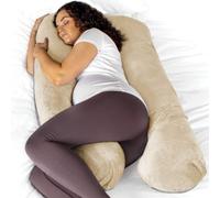 Aamira U Shaped Pregnancy Pillow Cream & Grey, 135X75X20Cm Shredded Memory Foam Full Body Maternity Cushion For Sleeping
