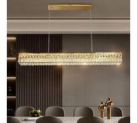 AAMNA Simple Chandelier, Rectangular Crystal Chandelier, LED Light Source Three-color Light, Crystal Ceiling Light for Dining Room, Living Room, Bar Counter, Kitchen, Bedroom,100cm