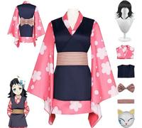 AAmron Complete Set Anime Character Makomo Cosplay Costume For Demon Slayer Kimono Cape & Wig Set for Halloween Party,A-M
