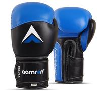 Aamron® Leather Boxing Gloves Training Muay Thai Fight Punch Bag Sparring BGLF1A (Blue, 16 oz)