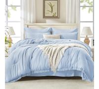 AAndency California King Size Comforter Set with Sheets Light Blue - 7 Pieces Cal King Bed in a Bag Boho Bedding Sets, Rust Bed Set with Comforter, Sheets, Pillowcases & Shams