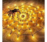 Aandyou Halloween Decorations Lights Spider Web Lights, 70 LED Black Spider Web Decorations for Halloween Party, Outdoor Yard, Haunted House