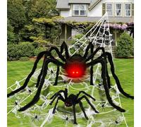 Aandyou Halloween Spider Decorations 200" Spider Web Halloween Decorations 50" Giant Spider 12" Spider for Halloween Decoration Indoor Outdoor Courtyard, Woods, Lawn Halloween Decor