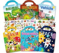 Aannanl 6 Pack Reusable Children's Puffy Sticker Book, Suitable for Toys Aged 2-4, includi 6 Themed Animals, Farm, Dinosaur, Ocean World, Space, Vehicles Christmas Birthday Gifts