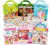 Aannanl 6Set Puffy Sticker Books for Kids 2-4, 3D Reusable Stickers Books for Toddlers 1-3,2-4,Fairies, Princess Castle,Pet,Play House, Dress-Up,Mermaid