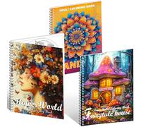 Aannanl Adult Colouring Books 3 Pack Colouring Books for Adults Relaxation Include Mandalas,Flowers World and Fairytale House Theme,Colour Book for Women Men to Stress Relief,Therapeutic (Orange)
