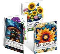 Aannanl Adult Colouring Books Set of 3 Colouring Books for Adults Relaxation Include Mandalas,Flowers and Fairytale House Theme, Spiral Colour Book for Women Men to Relieve Anxiety and Stress Relief