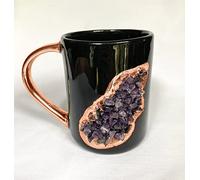 AANTHROPOLOGY By Rhea Set of 2 |Black and Gold Ceramic Big Coffee/Tea/Juice/Beverage Mug with Amethyst Semi - precious Agate Crystal | 12 oz/355 ml (Rose Gold - Finish)