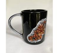 AANTHROPOLOGY By Rhea Set of 2 |Black and Gold Ceramic Big Coffee/Tea/Juice/Beverage Mug with Red Semi - precious Agate Crystal | 12 oz/355 ml (Silver - Finish)