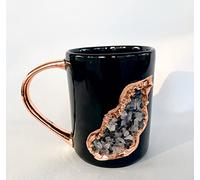 AANTHROPOLOGY By Rhea Set of 2 |Black and Gold Ceramic Big Coffee/Tea/Juice/Beverage Mug with Rose Quartz Semi - precious Agate Crystal | 12 oz/355 ml (Rose Gold - Finish)