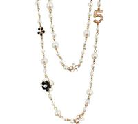 Aaobor Designer Imitation Pearl Neckalce Camellia Flower Number 5 Long Layered Charm Sweater Neckalce for Women, s, 1, No Gemstone