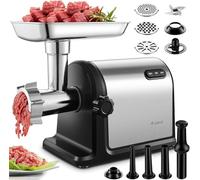 AAOBOSI Meat Grinder Electric, Meat Grinder Heavy Duty with 2 Stainless Steel Blades & 4 Grinding Plates, Sausage Maker & Kibbe Kit for Home Kitchen & Commercial Using, Shining Silver