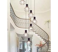 AAOTE 7 Lights Retro Industrial Style Stair Long Chandelier Moderm Complex Building Apartment Living Room Ceiling Lamp Wrought Iron Pendant Light Spiral Staircase Chandelier 40x200cm (Color : Gold)