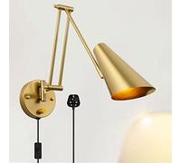 AAOTE Industrial Dimmable Wall Lights with Switch & Plug in, Retro Adjustable Swing Arm Wall Lamp, Rustic E27 Gold Brass Wall Sconce, Wall Lighting Fixture for Indoor Living Room Bedroom Loft