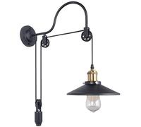 AAOTE Industrial Vintage Light Gooseneck Pulley Wall Light ，Wall Lamps Wall Sconce Industrial Wall Lantern, Adjustable Pulley Wheel Wall Mounted Lamp E27 Socket Living Room Fixture 1 Light-Black