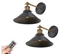 AAOTE Industrial Wall Sconces Battery Operated Set of 2,No Wire,Rustic Wall Lights Fixtures Remote Dimmable Wireless Wall Lighting Black for Home Wall Decor Beside Bedroom Farmhouse Porch Garage