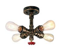 AAOTE Vintage Industrial Ceiling Light, Steampunk Water Pipe Ceiling Lamp Rustic Chandeliers, Semi-Flush Mount Rustic Ceiling Light Metal Lamp Fixtures,Yellow bronze