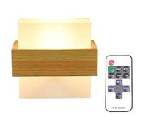 AAOTE Wall Sconces Battery Operated Remote Control Nordic Wood Wall lights Glass Shade Dimmable Battery Powered LED Light Bulb Wall Lamps for Bedroom Bedside Interior Home Decor,Non Hardwired