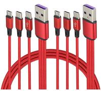 AAOTOKK 2 Pack/4Ft USB C Y Splitter Cable Nylon Braided 5V/2A USB 2.0 A Male 1 to to 2 x Type C Male+1 x Micro USB Male Charge Cable for Smobile Phones and USB Type-C/Micro Devices(Red-2Type C+1Micro)