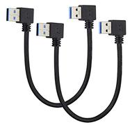 AAOTOKK 2 Pack Left & Right Angle USB 3.0 A Cable 90 Degree USB 3.0 Type A Male Transferring Data and Charging Extension Cable for Hard Drive,Printers,Modems,Mouse,Laptop Cooler(0.3M/1ft-Black)