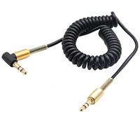 AAOTOKK 3.5mm Coiled Cable 90 Degree Right Angle 3-Pole 3.5mm Male to 3.5mm Male Right Angle TRS Jack Stereo Audio Spring Aux Cable for All 3.5mm-Enabled Smartphones,Tablet and MP3 Players(1.5m)