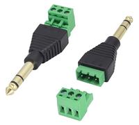 AAOTOKK 6.35mm Screw Terminal Block Connector 1/4" inch TRS Male Plugs to 3 Pin/Way Female Bolt Screw Terminals Pluggable AUX Audio Microphone/Speaker Wire,Keyboard,Mixer,Solderless Converter(2 Pack)