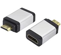 AAOTOKK HDMI Female to Mini HDMI Male Port Extender Aluminum Alloy Shell Mini HDMI Connector for Camera,Camcorder,Graphics Card,Laptop,Tablet,HDTV,Projector(2-Pack/Silver)