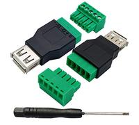 AAOTOKK USB 2.0 A Screw Terminal Block Adapter USB 2.0 A Female to 5 Pin/Way Female Bolt Screw Shield terminals Pluggable Type Adapter Connector for Charging and Data Transfer (2 Pack/Female)
