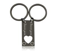 Aappping Personalised Keyring,His & Hers Matching Heart Keyring Set - Double Sided Laser Engraved Text Stainless Steel Keychain Personalised Gifts For Couples, Personalised Gifts For Men (Black)