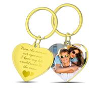Aappping Personalised Keyrings Heart Shape,Photo Keyring,Custom Photo & Laser Engraved Message On Stainless Steel,Valentines Gifts For Him,Personalised Gifts For Him (Gold)