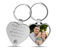 Aappping Personalised Keyrings Heart Shape,Photo Keyring,Custom Photo & Laser Engraved Message On Stainless Steel,Valentines Gifts For Him,Personalised Gifts For Him (Silver A)