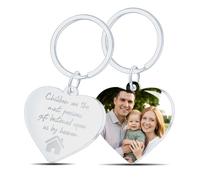 Aappping Personalised Keyrings Heart Shape,Photo Keyring,Custom Photo & Laser Engraved Message On Stainless Steel,Valentines Gifts For Him,Personalised Gifts For Him (Silver C)