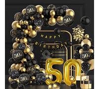 Aapxi 50th Birthday Balloons, 81 Count Black Gold Balloon Set, 50th Happy Birthday Garland, 5 inch, 10 inch, 12 inch, 18 inch, 32 inch, Birthday Party Decor, Unisex Adult