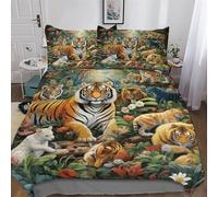 AAPZY Jungle Animals Microfiber Duvet Cover Set 2 PCs Polyester-Cotton Quilt Cover Bedding Set With Pillow Cases Machine Washable Anti Allergic Comforter Cover For Boys Girls Single (135x200cm)
