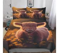 AAPZY Scottish Highland Cows 3D Comforter Cover Set - Brushed Microfibre Bedding Set Duvet Cover with Pillowcases, Soft Poly Cotton Quilt Cover 2 PCs For Boys, Girls And Teenagers Single (135x200cm)