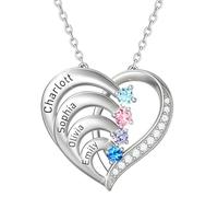 AAQ Custom Birthstone Necklace - Personalised Name Necklace for Women, Custom Heart Nacklace, Customised Gifts for Women Mum (4 Names)
