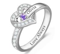 AAQ Personalised Birthstone Ring for Women, Mum ring with 1-4 Names, Personalised Valentines Gifts for Women, Mothers Day Gifts for Mum (1 Name - 1 Stone)